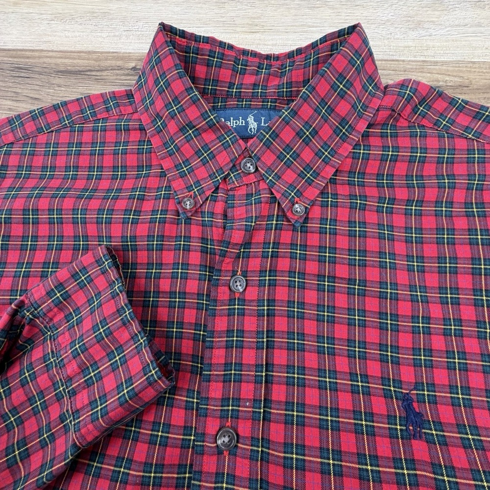 Polo Ralph Lauren Classic Fit Men's‎ Medium Red Plaid Button Down Dress Shirt